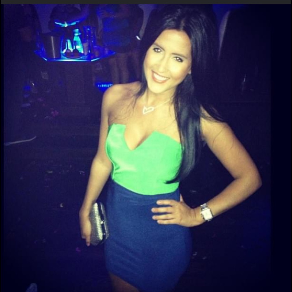 Blue and green mini dress